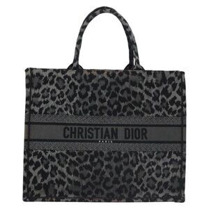 Christian Dior Leopard Book Tote Tote Bag Canvas Black Auth nb210V